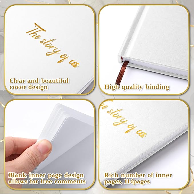 Colarr Hardcover Couples Scrapbook 144 Pages 8.7 x 8.7" Couples Photo Album Scrapbook Journal for 1 Year Wedding Memory Anniversary Photo Book Gift with 2 Markers(White)