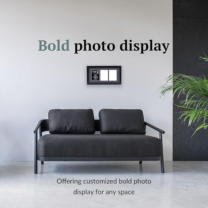 Creative Letter Art - 3 Opening 5x7 Black Picture Frame with 10x20-inch Black Mat Collage including Full Strength Glass, Alphabet Photography