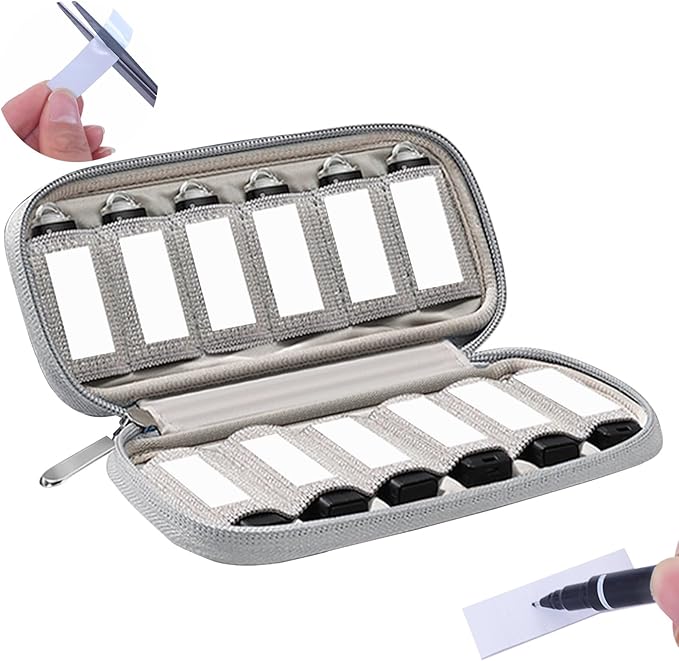 VNEIRY 12-Slot USB Drive Organizer w/Velcro Labels & Quick-Dry Marker - Peel & Stick Anywhere! Secure Case for Thumb/Jump Drives | Fits Most USB Sticks | 12-Capacity | Gray