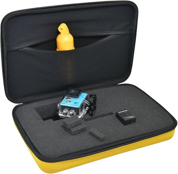 Large Carrying Case with Customizable Foam Protective Storage Case for Sports Camera SJCAM Monopole Accessories Yi 4K LCD SD Cards Batteries Feiyu Gimbal Digital Camera Case