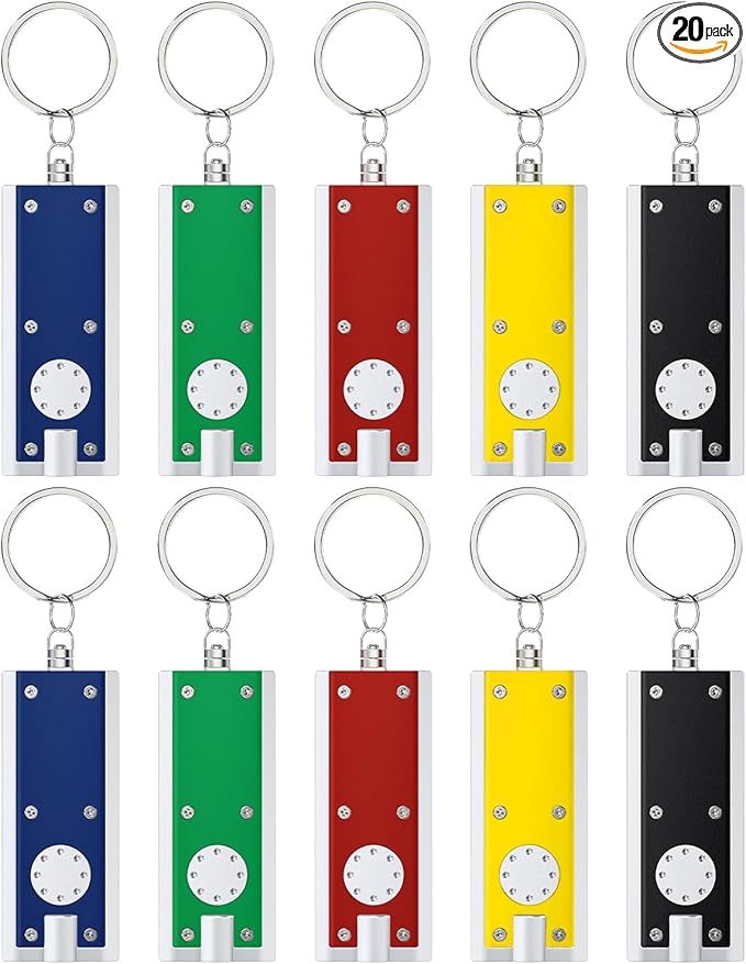 Uniclife 20 Pack LED Keychain Flashlight Mini Square LED Keychain Light 12 Lumen Portable Bright Battery Powered Key Ring Torch for Outdoor Camping Hiking and Emergency Lighting, 5 Colors of Shells