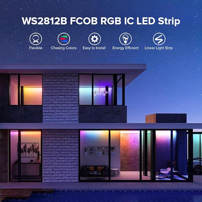 BTF-LIGHTING FCOB COB WS2811(WS2812B) IC RGB 180LED/m 900IC LED Strip DC5V 16.4FT Individual Addressable Flexible High Density Uniform Light Dream Chasing Color 10mm Width(NO Adapter or Controller)