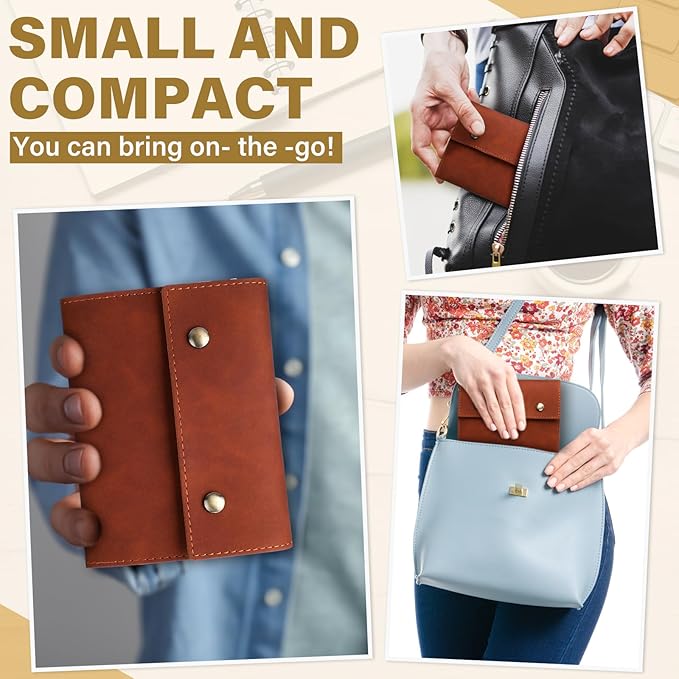 Frienda Field Notebook Leather Cover with 3 Pcs Pocket Notebooks 3.5" x 5.5" Small Journal Note Cover Blank Mini Notepad Holder Memo Sheets for Offices Meetings Daily Records Travel