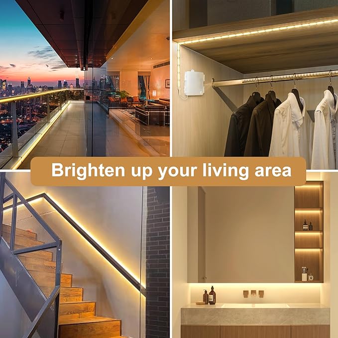 OMIKA COB LED Strip Lights, 6.56FT 2700K Warm White Battery Powered 640LED LED Strip Lights with Remote Control Timer Dimmable Flexible Cuttable Tape Lights for Cabinet Shelves Bedroom