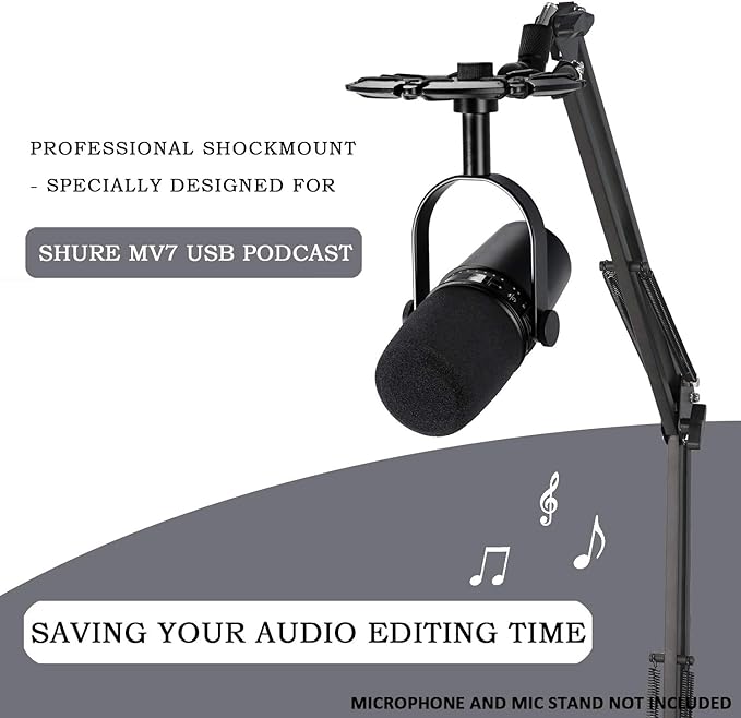MV7 Shock Mount Reduces Vibration Noise Matching Mic Boom Arm Stand, Compatible for Shure MV7 Mic by YOUSHARES