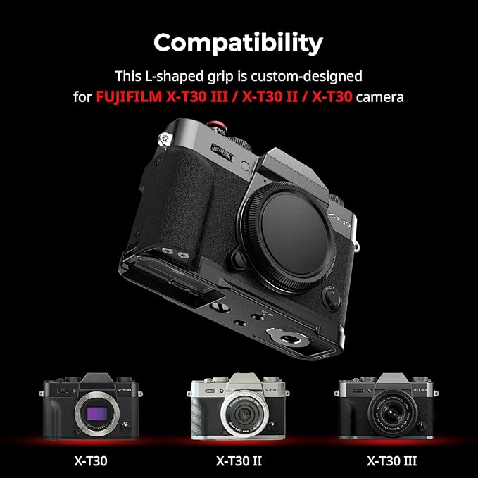 SMALLRIG X-T30 III/X-T30 II/X-T30 L-Shape Grip for FUJIFILM Camera, Built-in Quick Release Plate for Arca, 1/4"-20 Holes, Lightweight Ergonomic Silicone Handgrip,Shutter Button (Black) - 5663