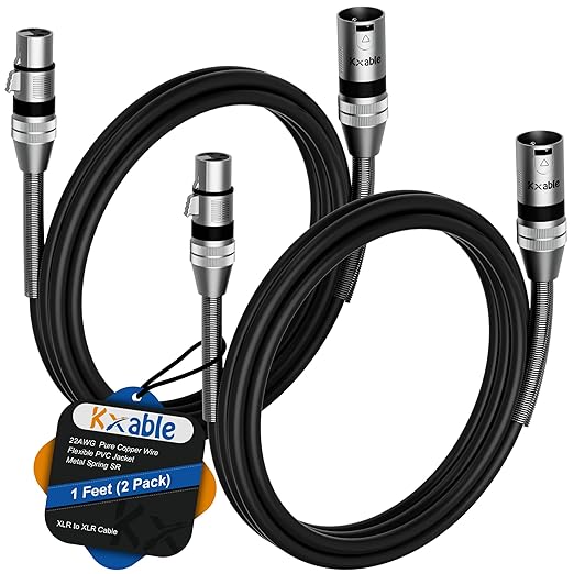 XLR Microphone Cables (1FT, 2-Pack), XLR Male to Female Balanced Mic Cable, 3-Pin Shielded Speaker Cord, Zinc Alloy Connectors, Premium 22AWG Pure Copper, Metal Spring SR, Recording Studio, Podcast