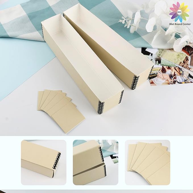 Mat Board Center, Archival Slide File Storage Case, Acid-Free Preservation Box for Storing Photos, Prints, Negative, Sturdy Organizer Holds Up To 140 Films- Tan