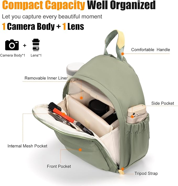 Cwatcun Camera Backpack Bag Small for Women，Stylish DSLR/SLR Camera Bag with Tripod Strap Laptop Compartment and Dividers Lightweight Photograhy Backpack Cute Case for Canon/Nikon/Sony Accessories
