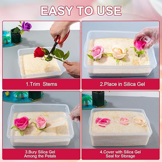 Silica Gel Flower Drying Crystals Desiccant 5LBS, 6-in-1 Fast Drying Kit with Sealed Box, Gloves, Brush, Shovel, Reusable Flower Drying Silica Sand, DIY Wedding Bouquet Flower Preserving Kit