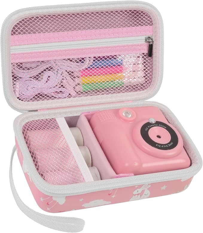 Case Compatible with ESOXOFFORE for Dylanto for Anchioo for WEEFUN for GKTZ for Amzelas for Mafiti Instant Print Camera for Kids, Film Camera Storage Holder Organizer Bag (Box Only)- Pink Rabbit