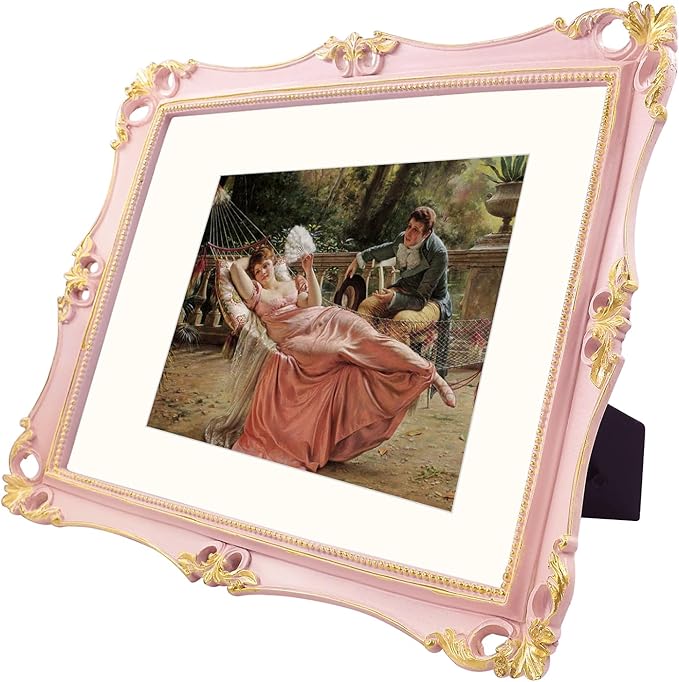 SIMON'S SHOP 11x14 Picture Frame Matted to 8x10, Vintage Poster Frames for Gallery Wall Display, Pink Photo Frames 11x14 with Mat, Antique Home Décor