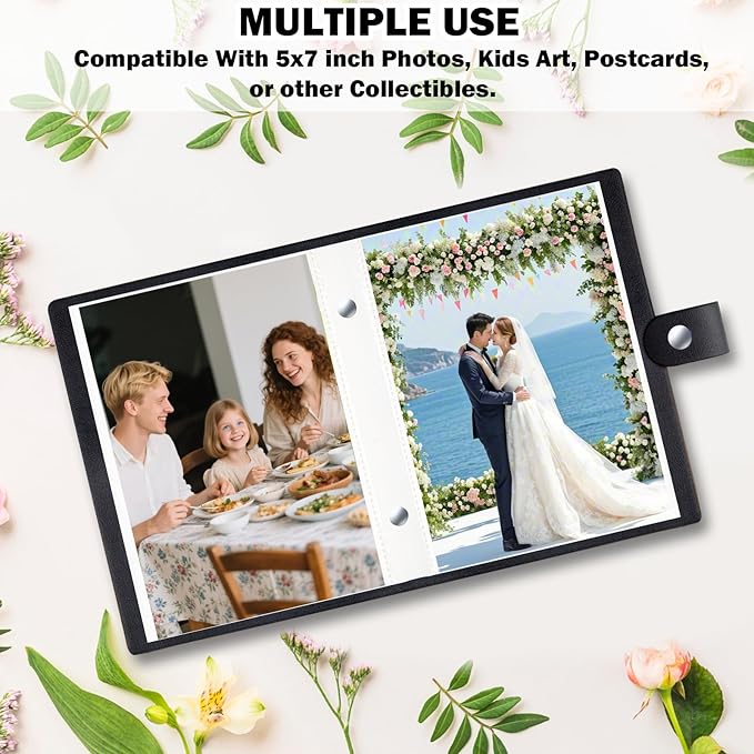 2 Pack Small Photo Album 5x7 Holds 52 Pictures Leather Cover 5 x 7 Album Mini Picture Book Acid Free Inner Pages Portable Albums Book for Wedding Family Boys Girls Art Work(Black)