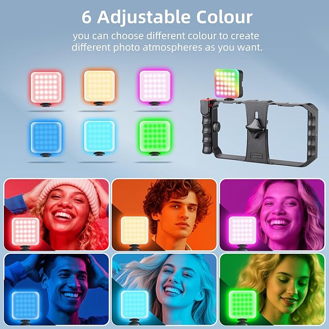 Zeadio Universal Smartphone Vlogging Kit with RGB Light & Microphone - Cell Phone Stabilizer Cage for iPhone/Android, Content Creator etc