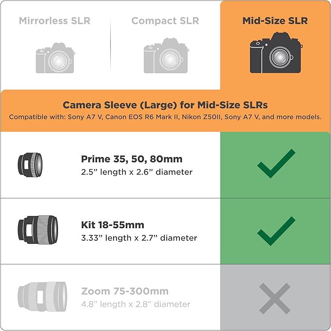 USA Gear Camera Sleeve (Large) for Mid-Size SLRs Compatible with Sony A7 V, Canon EOS R6 Mark II, Nikon Z50II & more - Padded Neoprene DSLR Case with Zipper Accessory Pocket & Belt Loop (Galaxy)