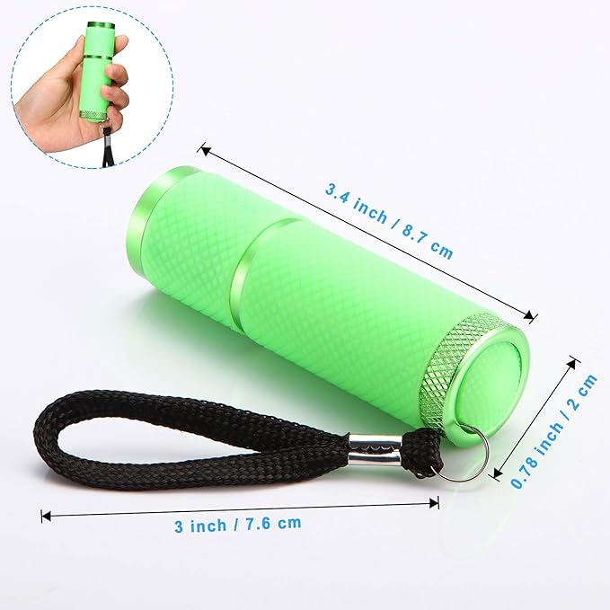 Mudder 8 Pieces Glow in Dark Flashlights Set, 9 LED Mini Flashlights Rubber Coated with Handle, LED Fluorescent Aluminum Portable Flashlight for Parties, Hiking, Camping, 4 Colors