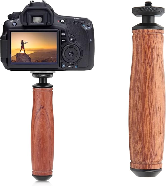 Camera Handle Grip Support Mount Handheld Wooden Handle Grip with Stable Shooting, Ergonomic Design, Light Weight, Bottom 1/4 Inch Tripod Thread