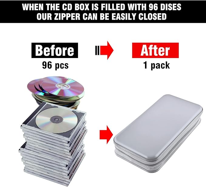 DVD Case, Bivisen CD Case Holder Wallet Binder 96 Capacity CD/DVD Cases Storage Holder Binder Organizer Wallet Book for Car Home Travel (Silver)