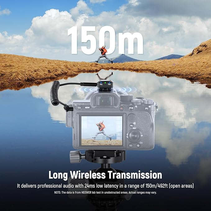 NEEWER KM18 Wireless Microphone with USB C Charging Case OTG 48KHz 24Bit 20H Battery 3.5mm TRS 150m Range Noise Cancelling Mini Lapel Lavalier Mic Compatible with Camera iPhone Android Phone Laptop PC