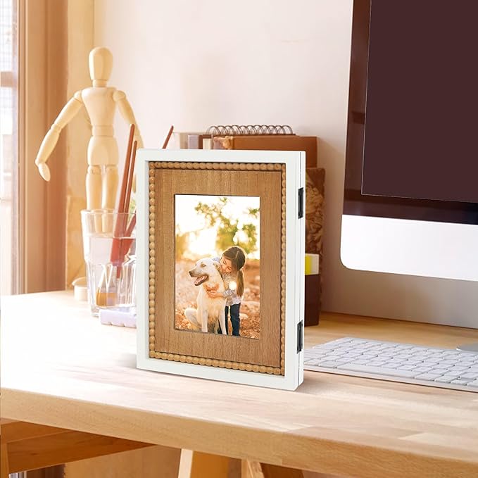 RiteSune Rustic 2 Picture Frame 5X7 Distressed Photo Frames with Beads for Tabletop Display, Vintage Picture College Frame for Present