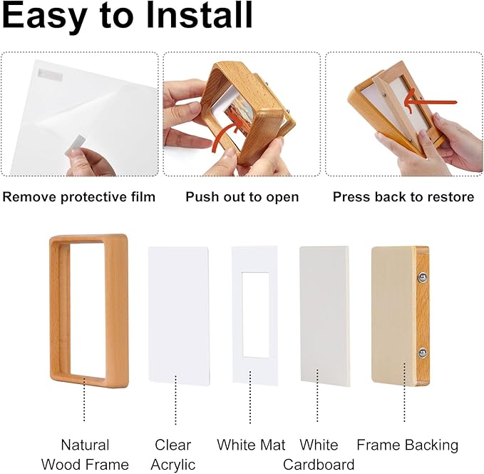 Kattepote 3 inch Wooden Mini Instant Photo Frames, with Mat for 1x2 inch Photos, Natural Beech Wood Mini 2 x 3 inch Tabletop Picture Frame Instant Camera Photo Frames (Beech)