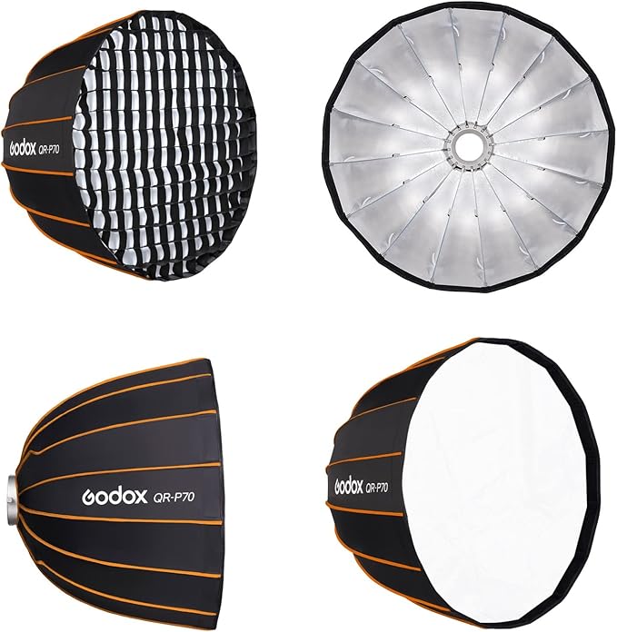 GODOX QR-P70 27.5 inch / 70cm Parabolic Softbox Bowens Mount, Quick Release Parabolic Softbox, w/Front & Inner Diffuser and Grid SL-60W AD600BM VL150 UL150 SL150II Amaran 100X 200D 200X