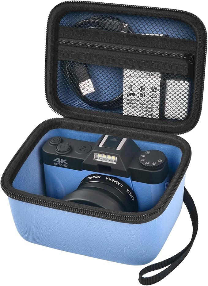 Vlogging Camera Case Compatible with Duluvulu/for TEBNGIHNM/for zheozeig/for Oiadek 4K Digital Cameras for Youtube. Vlog Camera Carrying Storage for Lens, Cable and Other Accessories - Blue