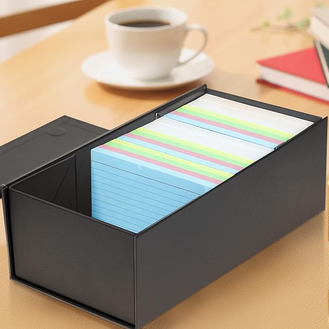 Harhana 3x5 Index Card Holder Card File Box Organizer, Hold 1200 3x5-Inch Flash Cards 1 Pack Black