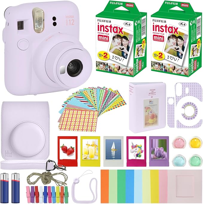 Fujifilm Instax Mini 12 Instant Camera Lilac Purple + Carrying Case + Fuji Instax Film Value Pack (40 Sheets) Accessories Bundle, Color Filters, Photo Album, Assorted Frames