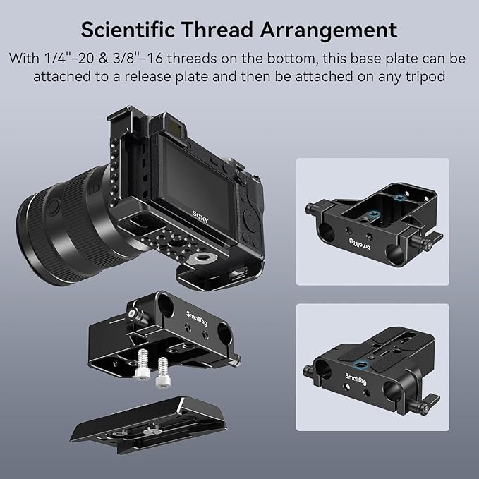 SMALLRIG Camera Base Plate with 15mm LWS Rod Rail Clamp, Baseplate for Sony A6500 A6600 A6300, for Canon R5 R6, for Sony A7SIII / A7III, Both for Cameras & Cages