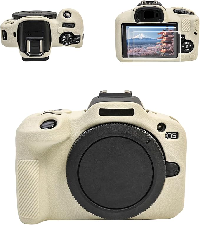 EOS R100 Camera Case Accessories Kit - Silicone Protective Case for Canon eos R100[White] & LCD Screen Protector for Canon R100[2 Packs] & Camera Hot Shoe Cover for R100