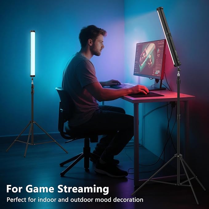 RGB Led Video Light Stick Wand with Stand, QEUOOIY 360° Full Color 2500-9500K Portable Studio Photography Lighting, 5000mAh Rechargeable Battery & Magnet with 27"-78.7" Tripod for Vlog
