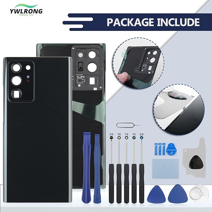 Back Cover for Samsung Galaxy Note 20 Ultra 5G Back Glass Replacement for Samsung Galaxy Note 20 Ultra Rear Glass Replacement Battery Cover Door Accessories with Pre-Installed Camera Frame(Black)