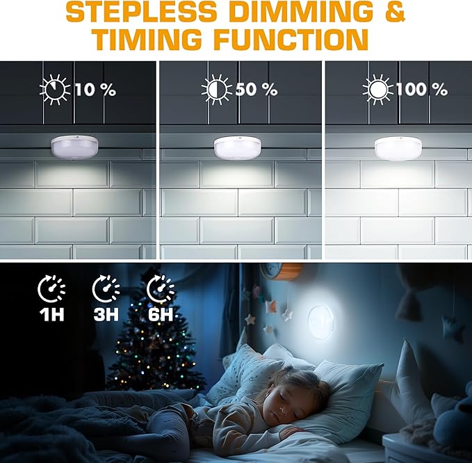 EverBrite Puck Lights with Remote, Rechargeable Linked Sensor Under Cabinet Lights, 10 RGB Colors, Group Control Dimmable Kitchen & Bedroom (6-Pack)