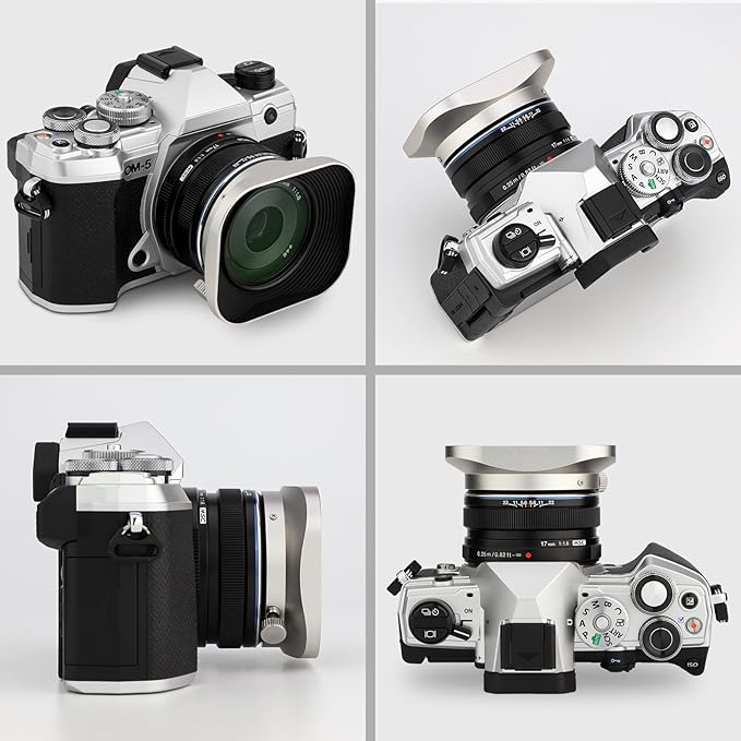 Haoge LH-F48W Square Metal Lens Hood Shade for Olympus M.ZUIKO Digital 17mm f1.8 17 1.8 Lens Replace Olympus LH-48B Silver