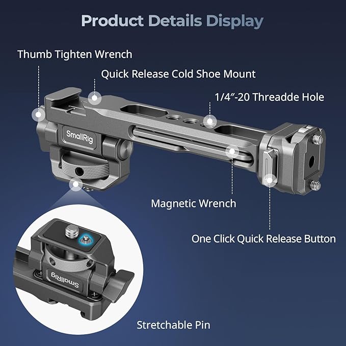 SMALLRIG HawkLock Quick Release Adjustable Camera Monitor Mount, NATO Rail and Cold Shoe, Tilt 165° Adjustable, for DJI RS 5/RS 4 Mini/RS 4 Pro/RS 4 /RS 3 Mini/RS 3 Pro/RS 3 /RSC 2 /RS 2 Stabilizers