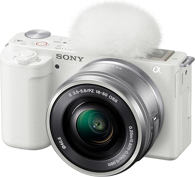 Sony ZV-E10 Mirrorless Alpha APS-C Vlog Camera 2 Lens Kit 16-50mm + 55-210mm ILCZV-E10L/W White Bundle with Deco Gear Case + Filter Set + Wide Angle & Telephoto Lenses + Extra Battery & Accessories