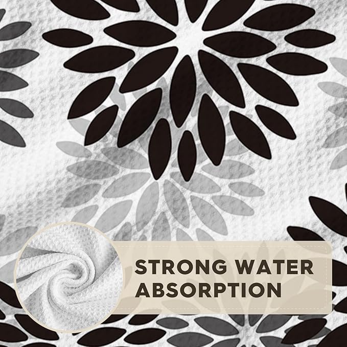 Artoid Mode Black Dahlia Floral Bar Kitchen Towels, 12x24 Inch Quick Dry Microfiber Cloth Dish Towels for Kitchen Drying Set of 2