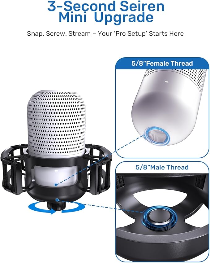 Custom Built for Razer Seiren Mini Shock Mount, 2026 Upgrade Anti-Vibration Suspension Elastic Shock Mount Holder Clip Mics Stand Compatible with Razer Seiren Mini Microphone
