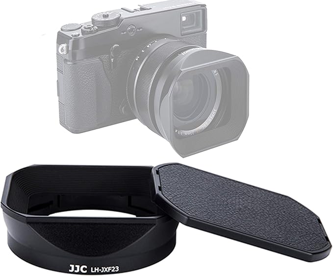 JJC LH-JXF23 Black Bayonet Metal Square Lens Hood for FUJINON XF 23mm F1.4 R XF 56mm F1.2 R XF 56mm F1.2 R APD, with Front Cap, Fuji 23mm F1.4 XF 56mm F1.2 Lens Hood, Replaces Fujifilm LH-XF23