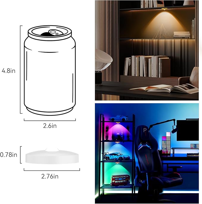 Rechargeable Puck Lights with Remote, 12 Pack Magnetic Under Cabinet Lighting, 1500mAh Battery Operated LED Tap Lights with Dimmer & Timmer for Kitchen, Closet, Shelf - 3 Color Temps & 12 RGB, White