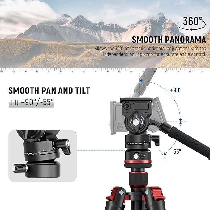 NEEWER Tripod Fluid Head with +/-7° Leveling Base (φ48mm), Metal Mini Pan Tilt Video Head Mount with Arca Type QR Plate, Telescopic Handle for Compact Video Camera DSLR Camera, Max Load 11lb/5kg, GM35