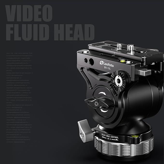 Leofoto Heavy Duty Tripod Fluid Video Head with Flat Base and Adjustable Handle, Tripod Fluid Head Pan Tilt Head with Arca Plate and Quick Release Plate for Video Camera, Max Load 22lbs (BV-15L)