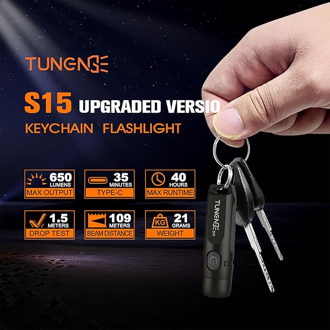 S15 Keychain Flashlight- Super Bright 650 High Lumens,USB C Rechargeable EDC Pocket Flashlight,Mini Flashlight with Magnetic Suitable for Hiking, Outdoors (Magnet Black)