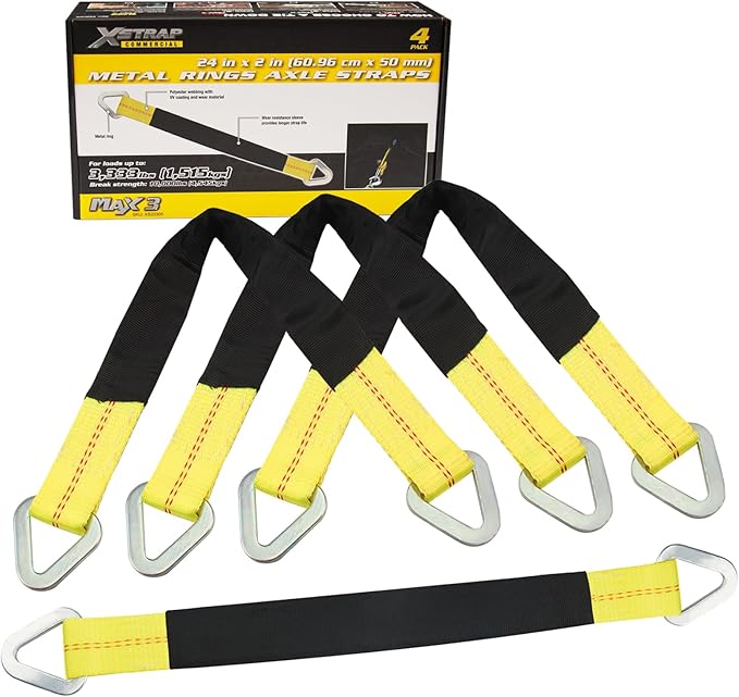XSTRAP STANDARD 4 Pack of 36 x 2" Axle Strap with Protective Sleeve and D-Ring for Securing Car Transport, Axle Tie Down Straps - 3333 Lb. Capacity 10,000 Breaking Strength