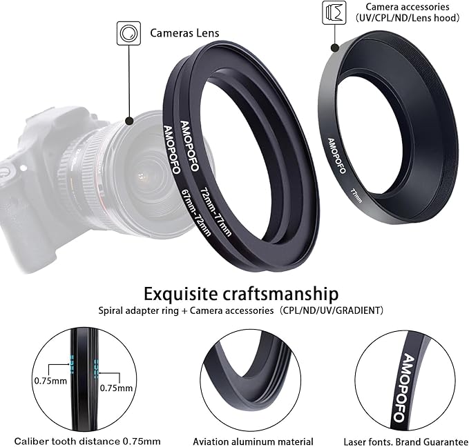 9 Pieces Lens Adapter Set,Camera Lens Filter Ring40.5-49mm/49-52mm/52-55mm/55-58mm/58-62mm/62-67mm/67-72mm/72-77mm/77-82mm(9pcs Step Up Ring Set)