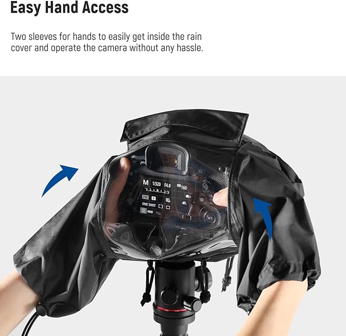NEEWER Camera Rain Cover, Small Size Durable Nylon Raincoat Compatible with Canon Sony Nikon DSLR Mirrorless Vlog Camera & Lenses Within 200mm, with Sleeves, Drawstrings, Viewing Window, PB003