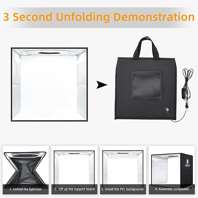 Lightdow 12"x12"x12" Photo Studio Light Box Photography with Desktop Tripod & 120 LEDs (CRI>95), 6 Backdrops - Portable/Dimmable Folding Shooting Tents for Toys/Jewelry/Watches/Cosmetics