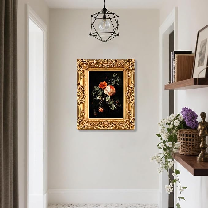 11x14 Picture Frame with Oil Painting, Antique Gold European Style for Wall Decor, Baroque-Style Home Decor Large Photo Frame with Real Glass, Ready to Hang