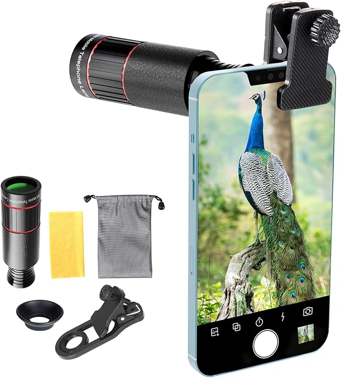 2025 Newly 32X Phone Camera Lens Telephoto Mobile Lens for iPhone and Android Zoom Cellphone Camera Lens with Phone Clip for Picture Video Taking (Black)